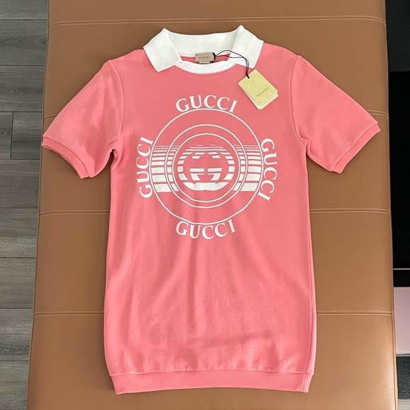 New! Gucci Logo Print Polo Dress Felted Cotton Jersey. - Picture 3 of 10